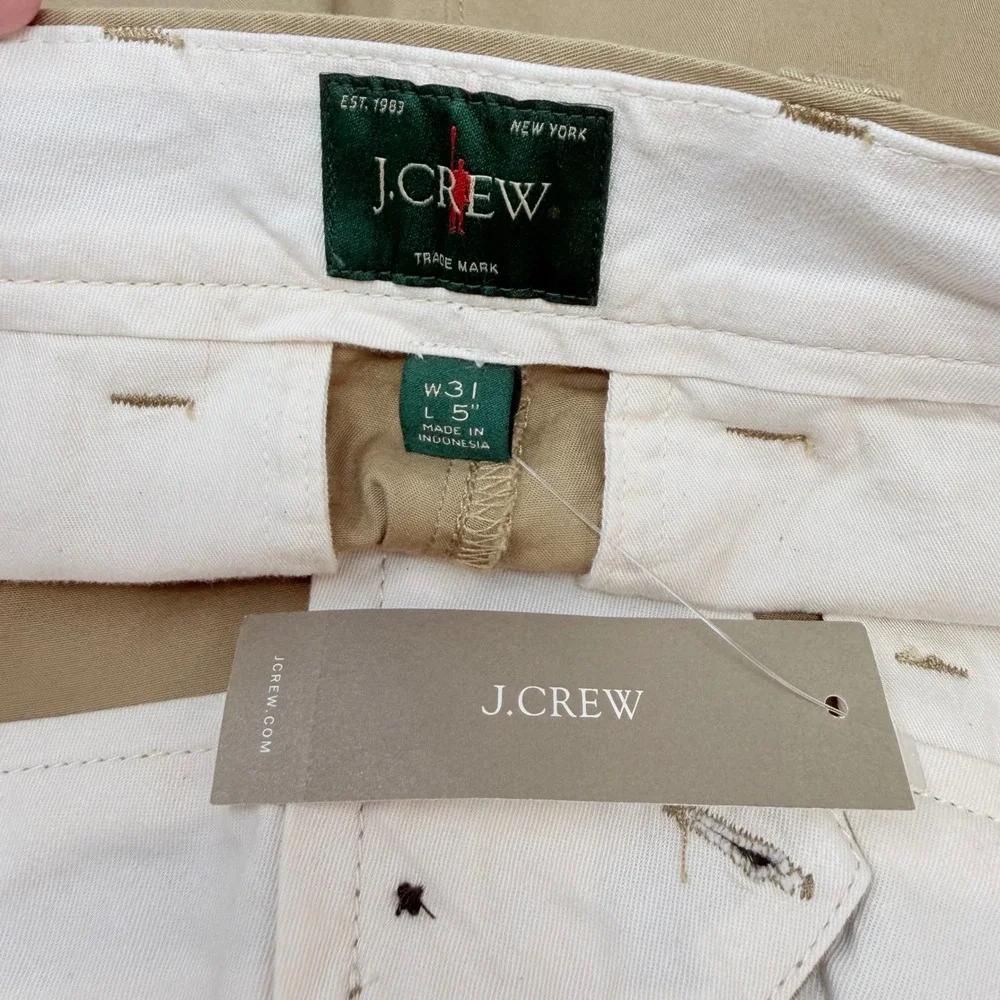 J.Crew Mens Size 31 Portsider Shorts Khaki Tan 5 Inch Inseam Stretch Chino NEW
